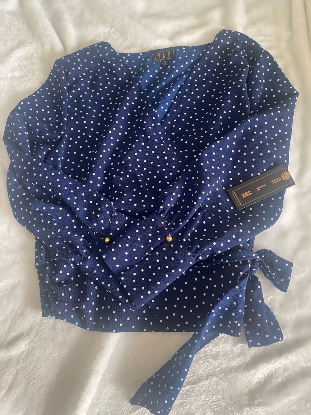 OLM Navy Polka Dot Wrap Top